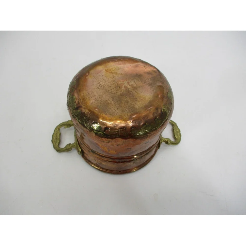 Vtge hammered Copper Dovetail Brass Handle Pot Kitchenware 6 .5